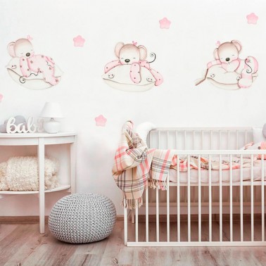 vinilo infantil ratoncitas en almohadas imda