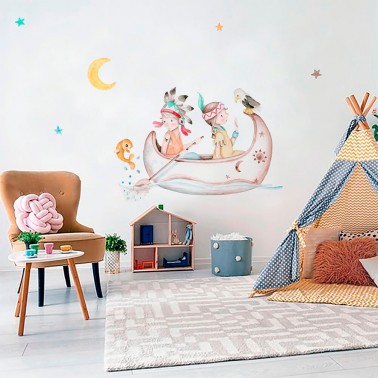 vinilo infantil indios en canoa imda