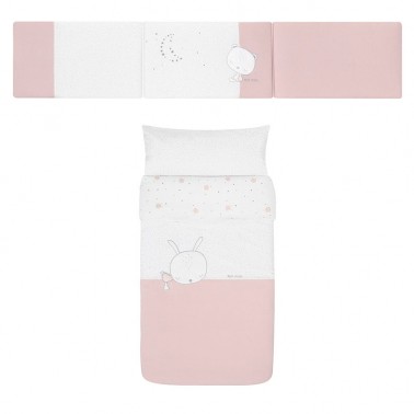 Funda nordica y protector cuna Sleepy Rosa
