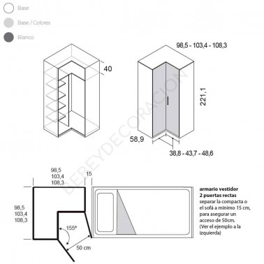 Armario rincon escuadra dos puertas rectas