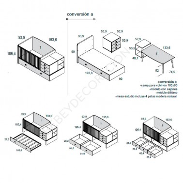 Cuna convertible Plus 12 de Ros Mini