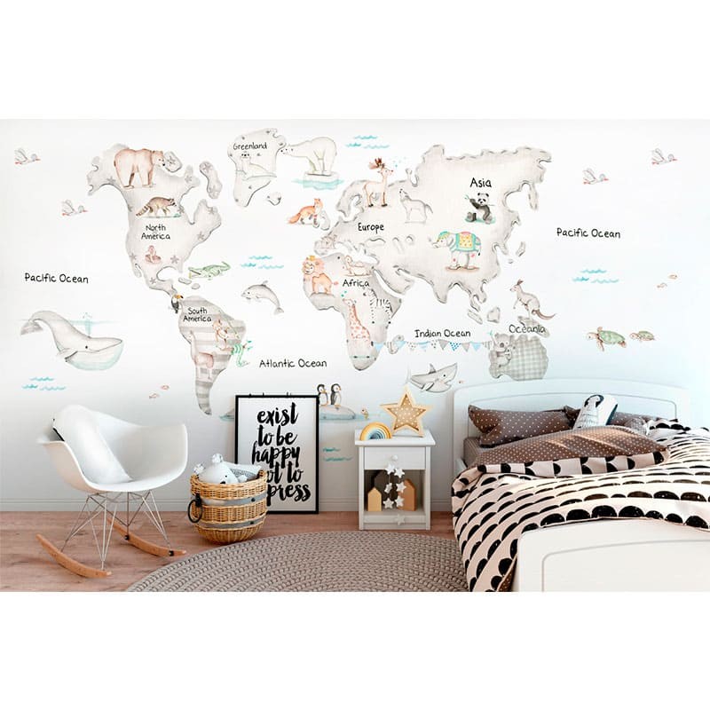 Mural Mapa Mundi Gris fondo blanco