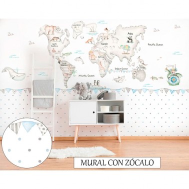 Mural Mapa Mundi Gris fondo blanco