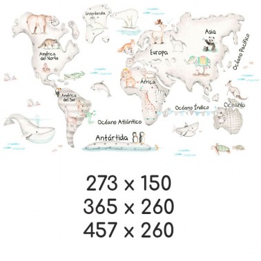 Mural Mapa Mundi Gris fondo blanco