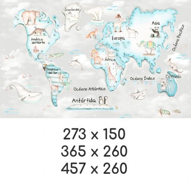 Mural Mapa Mundi Azul fondo gris