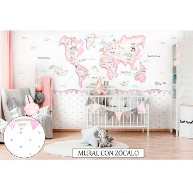 Mural Mapa Mundi Rosa fondo blanco