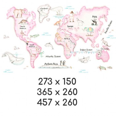 Mural Mapa Mundi Rosa fondo blanco
