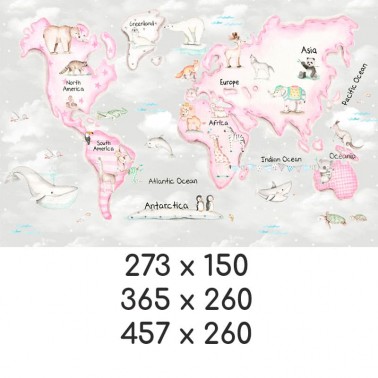 Mural Mapa Mundi Rosa fondo gris