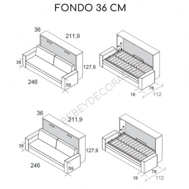 Cama abatible horizontal con sofa canape