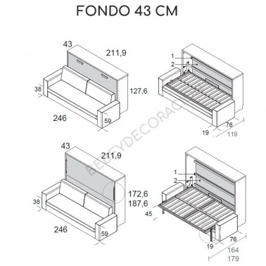Cama abatible horizontal con sofa canape