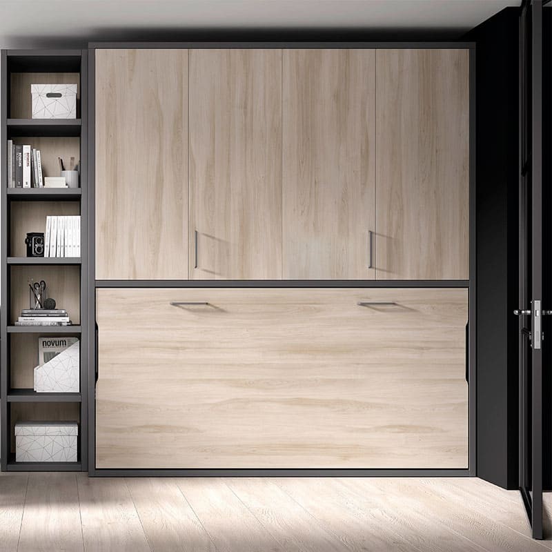 Cama abatible horizontal con armario puertas plegables