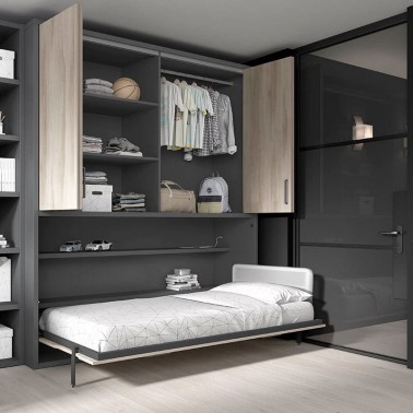 Cama abatible horizontal con armario puertas plegables