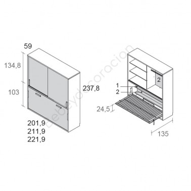 Cama abatible horizontal con armario puertas correderas