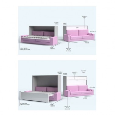 Cama abatible Horizontal con sofa Baly
