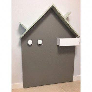 Pizarra casita con estante y colgadores Gris y Agua
